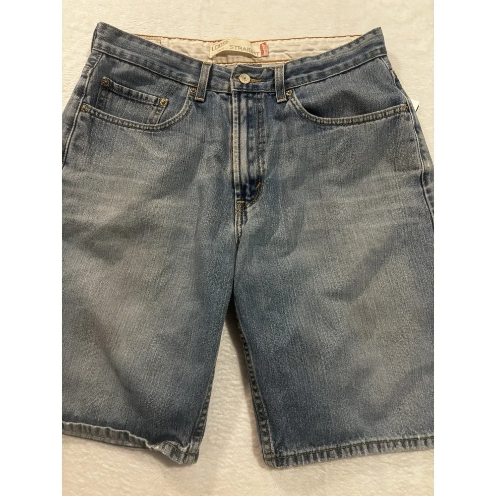Levis 569 Jeans Shorts Mens 32 Blue Denim Cotton Loose‎ Straight Fit Distressed